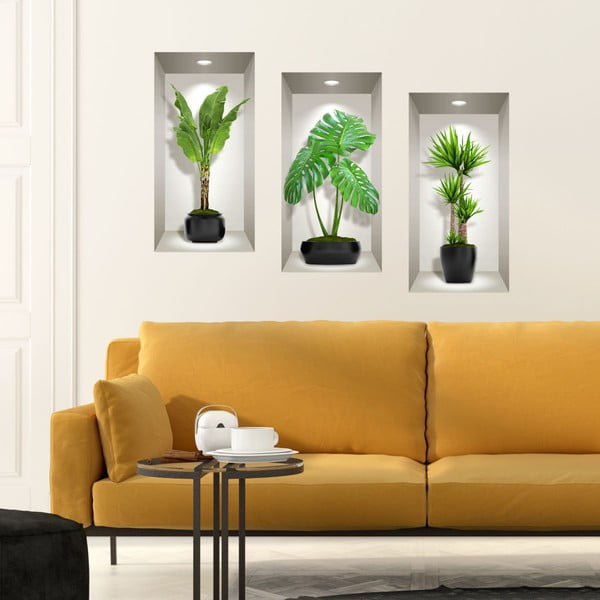 3 3D sienų lipdukų rinkinys Ambiance Green Plants