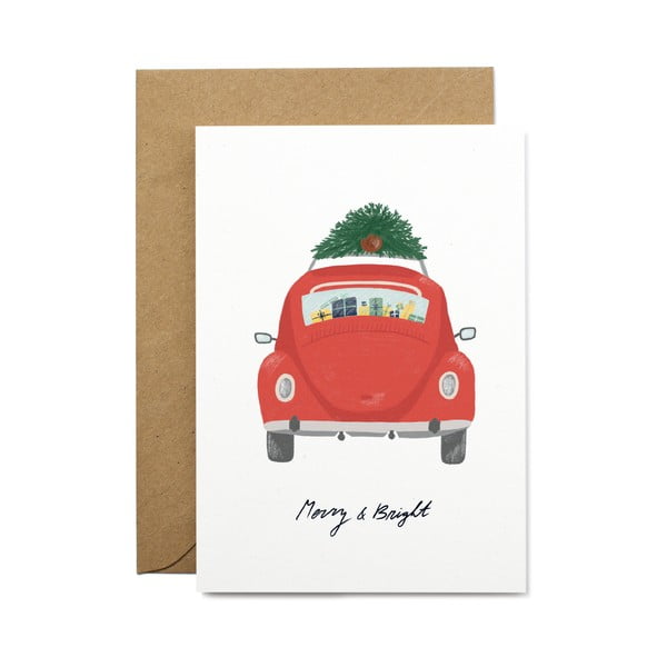 Kalėdinis atvirukas iš perdirbto popieriaus su vokeliu Printintin Merry & Bright, A6 formato