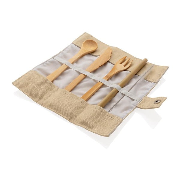 Kelioninis bambukinių stalo įrankių rinkinys su šiaudeliu, valymo šepetėliu ir pakuote XD Collection