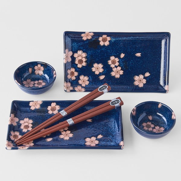 6 dalių mėlynos spalvos keraminių indų rinkinys sušiams MIJ Sakura