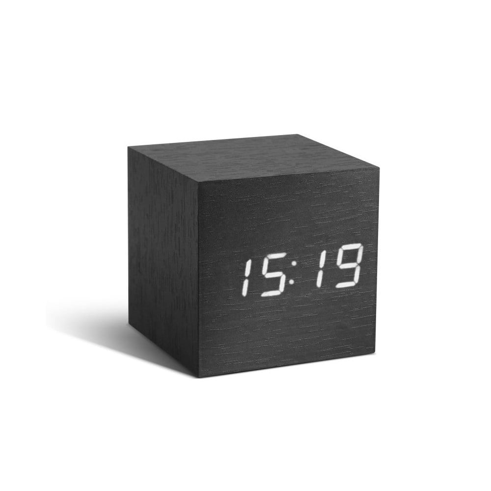 Tamsiai pilkas žadintuvas su baltu LED ekranu Gingko Cube Click Clock