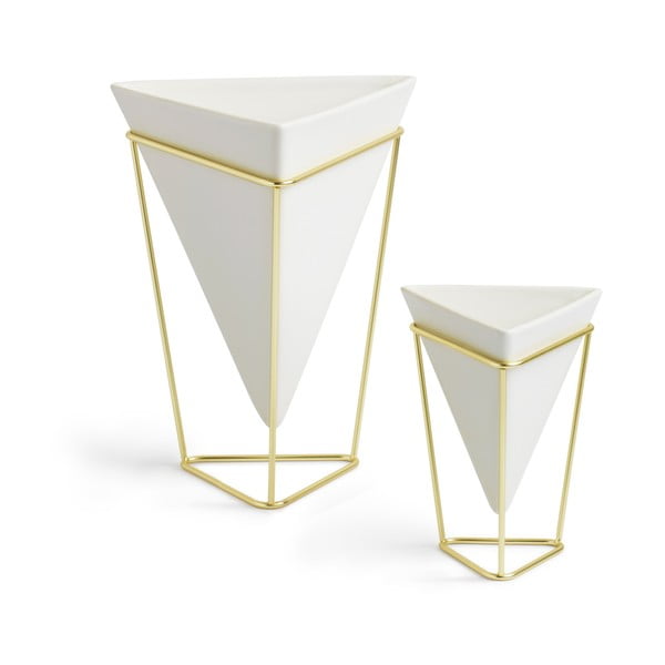 2 baltų keraminių vazonėlių su aukso spalvos dizainu rinkinys Umbra Trigg