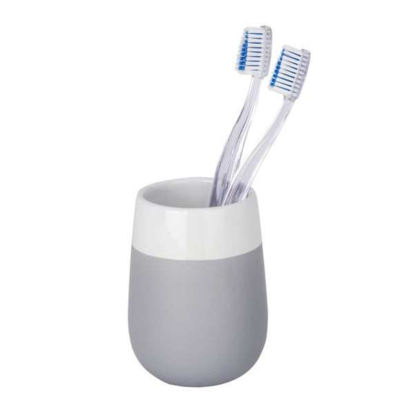 Wenko Matta pilkos ir baltos spalvų keraminis dantų šepetėlio puodelis