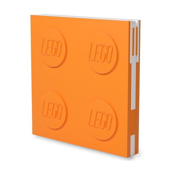Oranžinis kvadratinis sąsiuvinis su geliniu rašikliu LEGO®, 15,9 x 15,9 cm