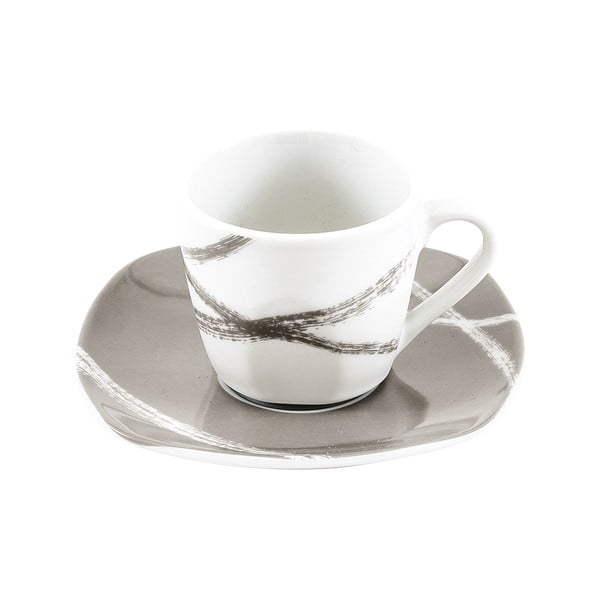 6 baltos rudos spalvos porcelianinių puodelių rinkinys su lėkštutėmis Villa Altachiara Sandy