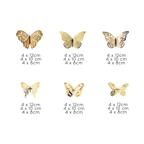 36 lipnių auksinių sieninių drugelių rinkinys Ambiance Butterflies Gold