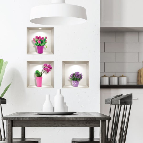 3 3D sieninių lipdukų rinkinys Ambiance Tulips, Orchids and Lilacs