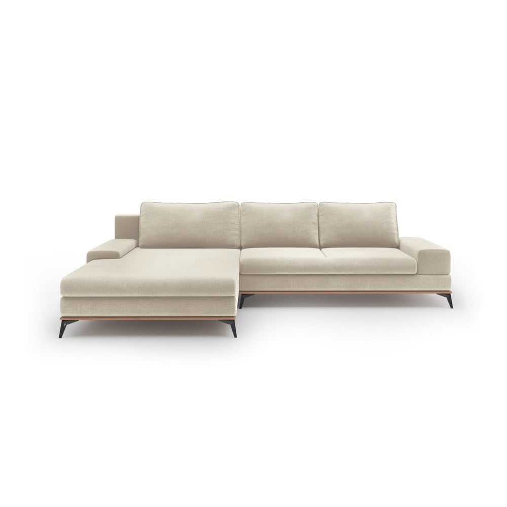 Smėlio spalvos kampinė sofa-lova su aksomo apmušalais Windsor & Co Sofos Astre, kairysis kampas