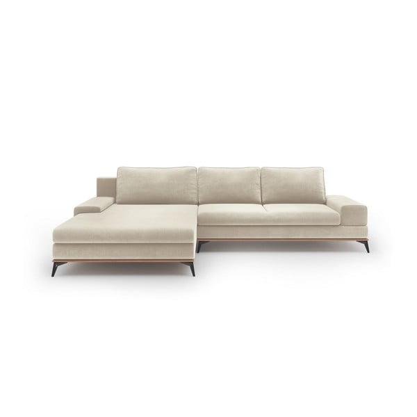Smėlio spalvos kampinė sofa-lova su aksomo apmušalais Windsor & Co Sofos Astre, kairysis kampas
