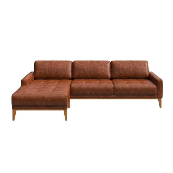 Raudonai ruda odinė kampinė sofa MESONICA Musso Tufted, kairysis kampas