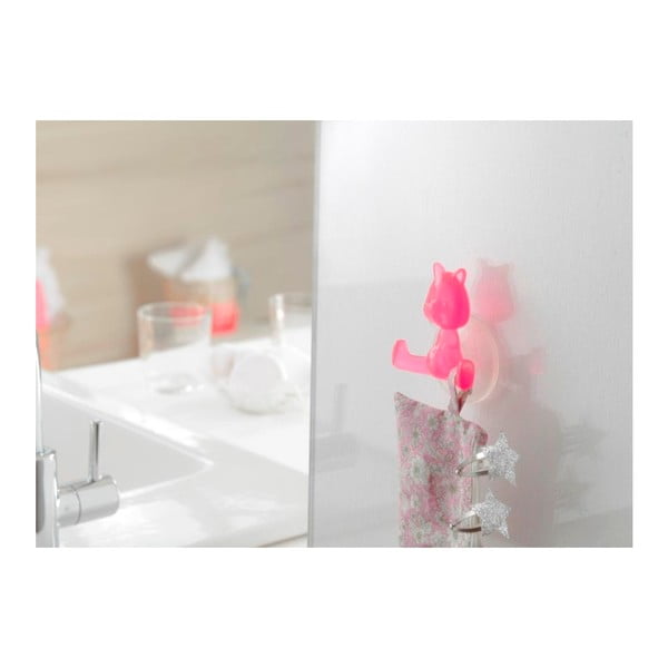 Rožinės spalvos katės formos prie sienos prisisiurbiantis kabliukas Compactor