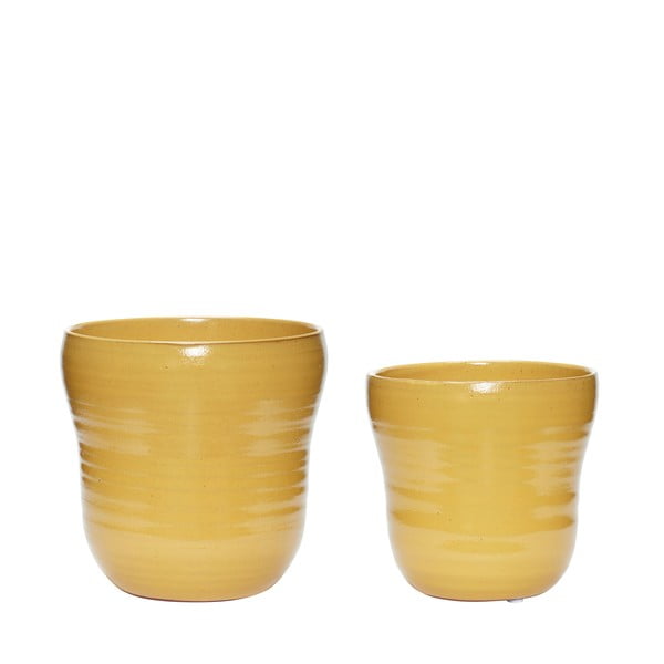 2 geltonų keraminių gėlių vazonų rinkinys Hübsch Tina