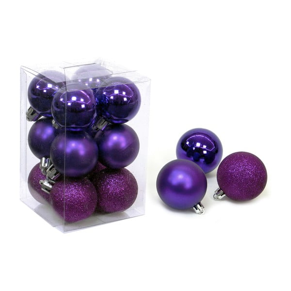 12 violetinių kalėdinių papuošimų rinkinys Unimasa Navidad, ø 4 cm