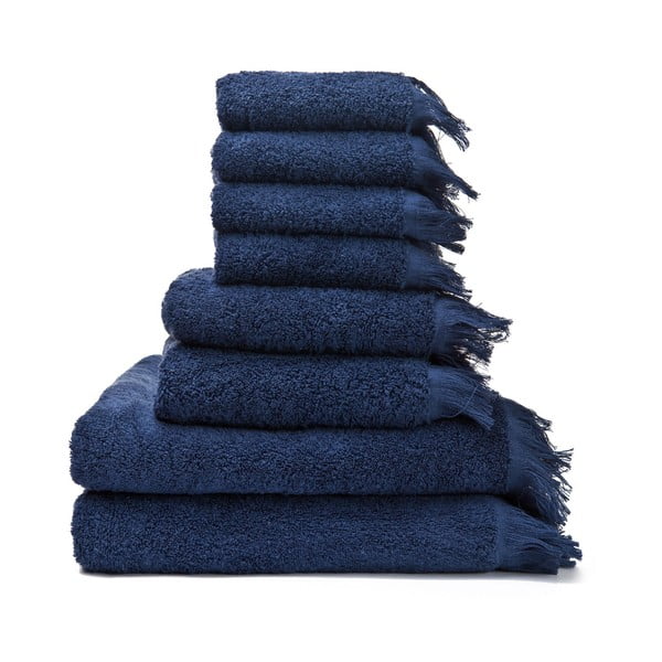 6 mažų ir 2 didelių mėlynų vonios rankšluosčių rinkinys iš 100% medvilnės Bonami