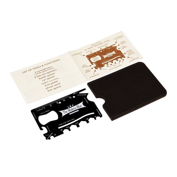 Kreditinės kortelės dydžio daugiafunkcinis įrankis su odiniu dėklu Rex London Modern Man