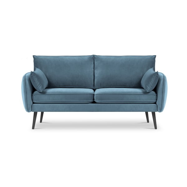 Šviesiai mėlyna aksominė sofa su juodomis kojomis Kooko Home Lento, 158 cm