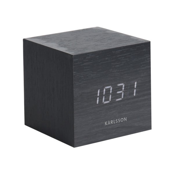 Juodas Karlsson Mini Cube žadintuvas, 8 x 8 cm