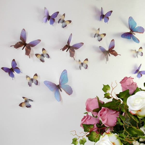 18 mėlynų lipnių 3D lipdukų rinkinys Ambiance Butterflies
