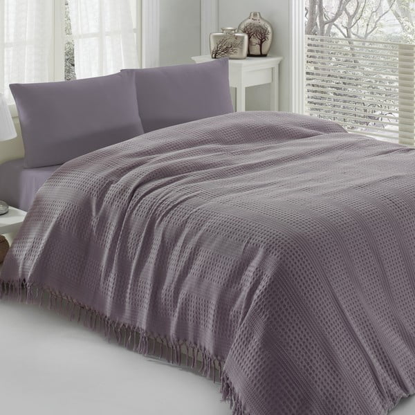 Violetinė medvilninė dvigulė lovatiesė Pique, 220 x 240 cm