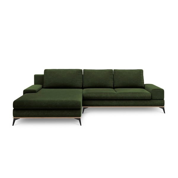 Samanų žalios spalvos kampinė aksominė sofa-lova Windsor & Co Sofos Planet, kairysis kampas