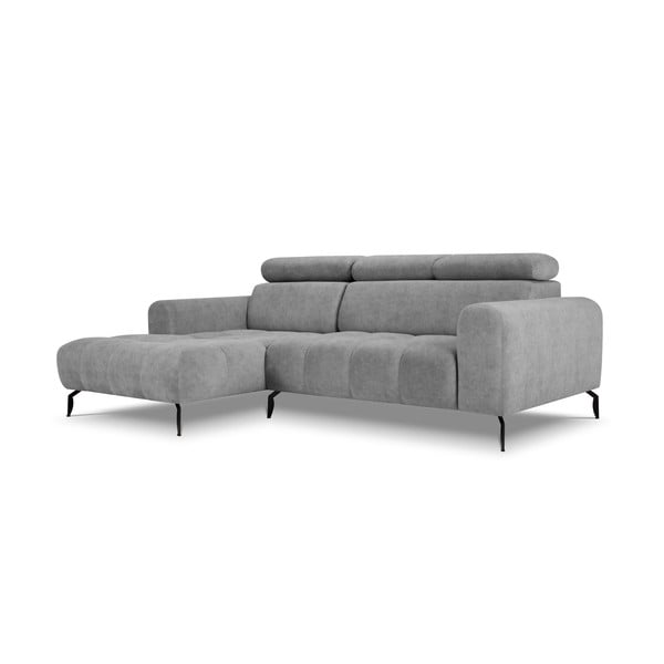 Pilkos spalvos reguliuojama kampinė sofa su aksominiu paviršiumi Milo Casa Nico, kairysis kampas