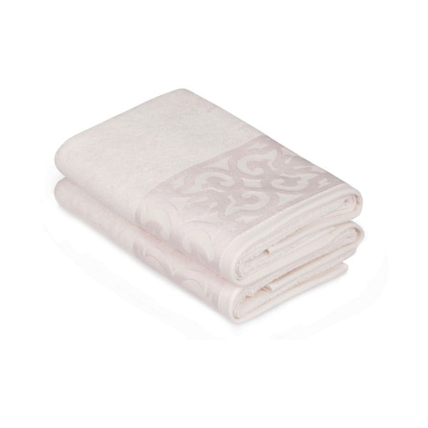 2 baltų medvilninių rankšluosčių rinkinys su kreminiu apvadu Grace, 50 x 90 cm