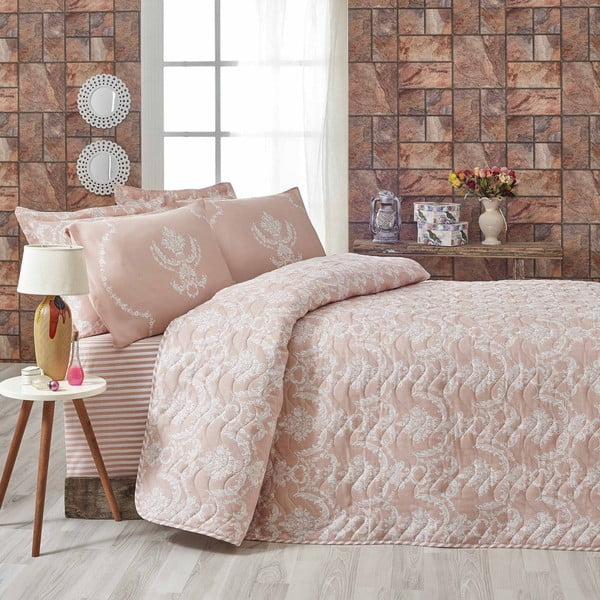 Rožinė lovatiesė dvigulei lovai su pagalvių užvalkalais Livia, 200 x 220 cm