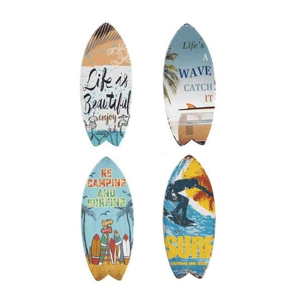 4 metalinių sieninių dekoracijų rinkinys Geese Surfboard