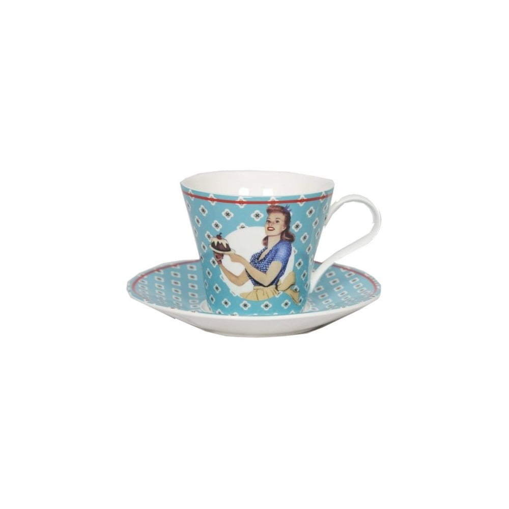 Keraminis puodelis su lėkštele Antic Line Vintage Bleu