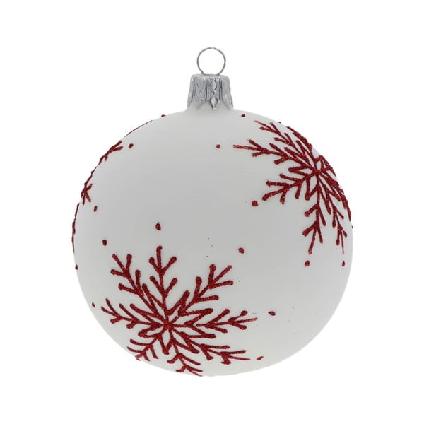 3 balto stiklo kalėdinių dekoracijų su snaigėmis rinkinys Ego Dekor
