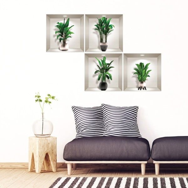 4 3D sieninių lipdukų rinkinys Ambiance Exotic Palm Leaves
