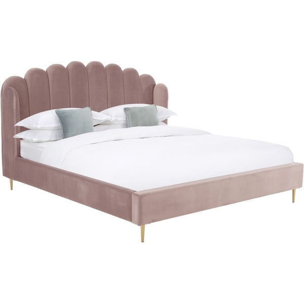 Rožinė minkšta lova su aksominiu paviršiumi Westwing Collection Glamour, 180 x 200 cm