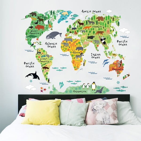 Sienų lipdukas Ambiance Pasaulio žemėlapis, 73 x 95 cm