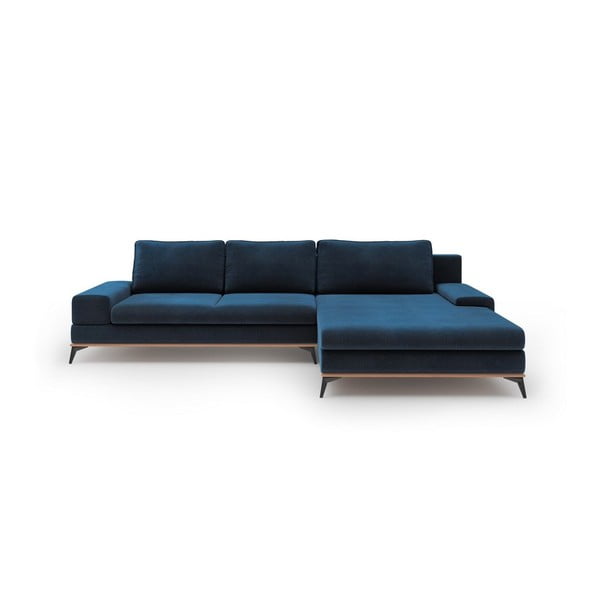 Tamsiai mėlyna kampinė sofa-lova su aksomo apmušalais Windsor & Co Sofas Astre, dešinysis kampas