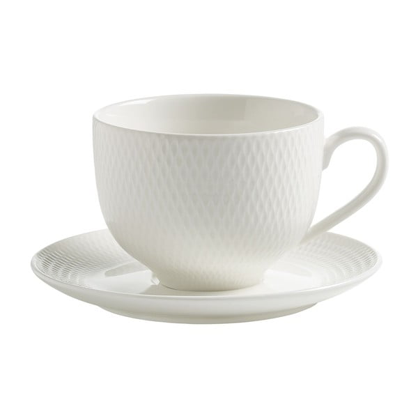 Baltas porcelianinis puodelis su lėkšte Maxwell & Williams Diamonds, 280 ml