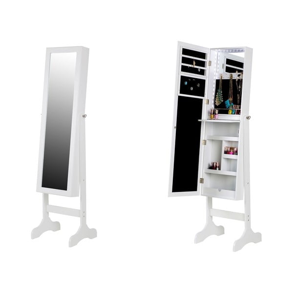 Balta ant grindų pastatoma papuošalų dėžutė su veidrodžiu ir LED apšvietimu Bonami Essentials Bien