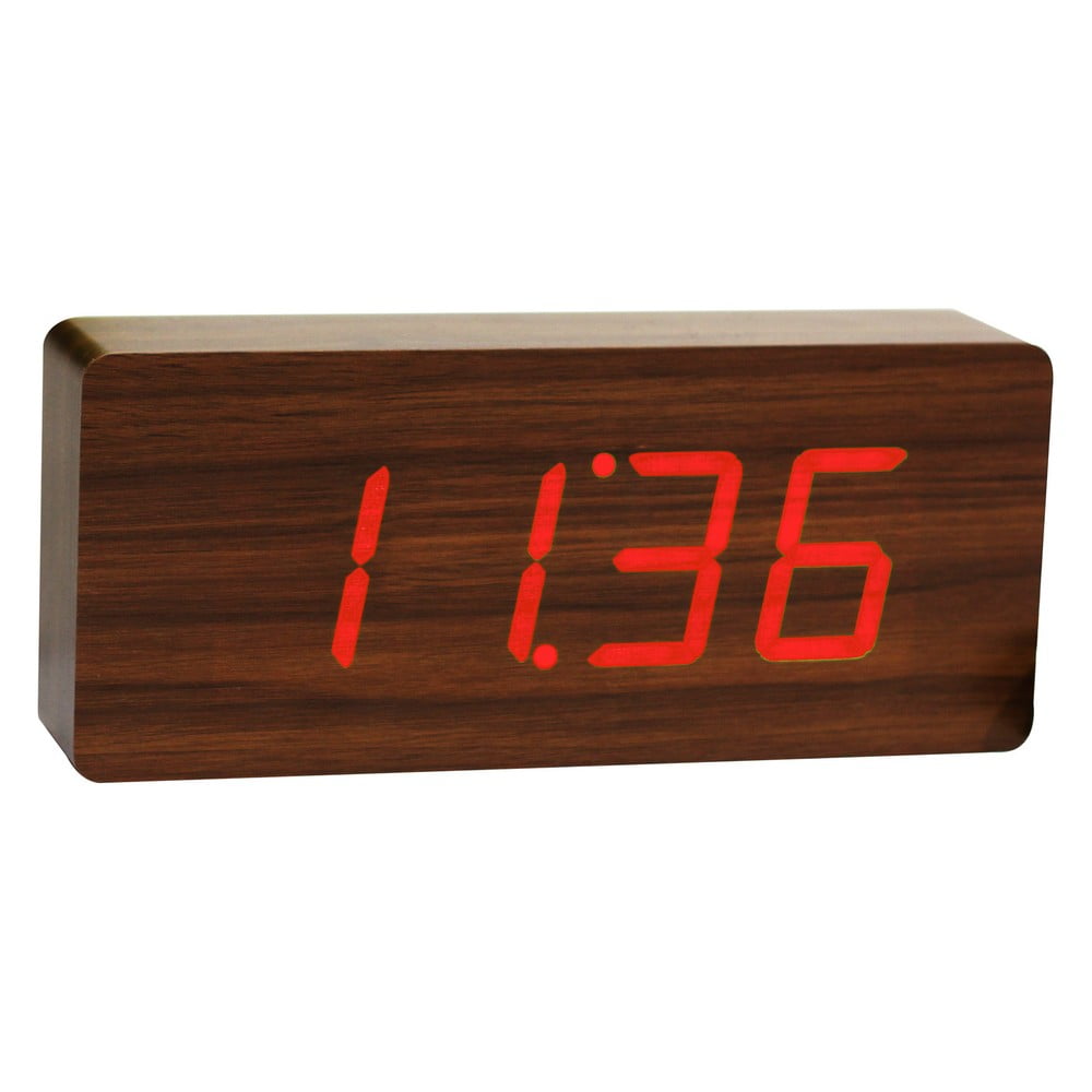 Tamsiai rudas žadintuvas su raudonu LED ekranu Gingko Slab Click Clock