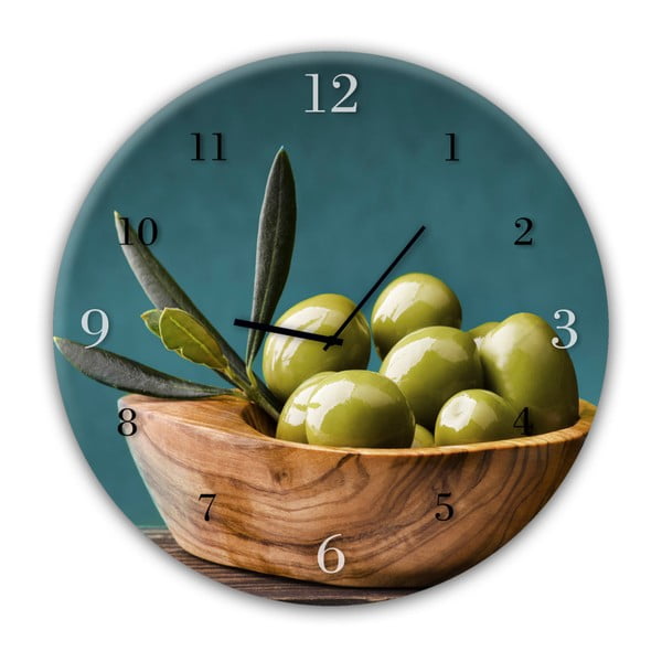 Sieninis laikrodis Styler Glassclock Olives, ⌀ 30 cm