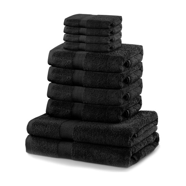 8 mažų ir 2 didelių juodų rankšluosčių rinkinys DecoKing Marina Black