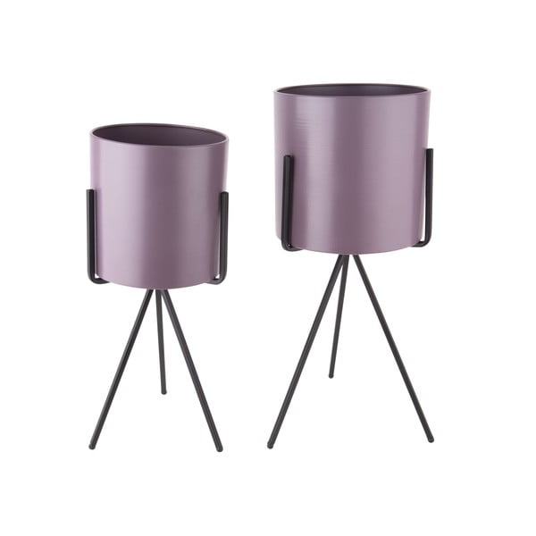 2 violetinės spalvos geležinių vazonų rinkinys ant stovo PT LIVING