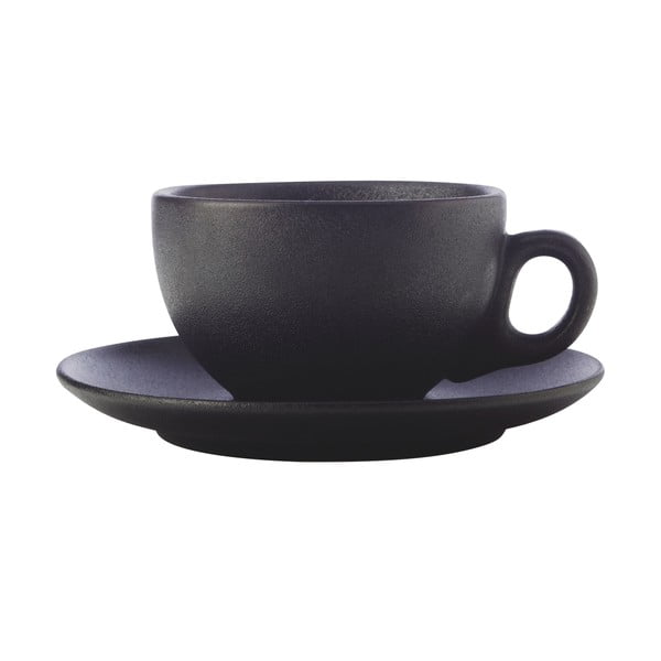 Juodas keramikinis puodelis su lėkšte Maxwell & Williams Caviar, 250 ml