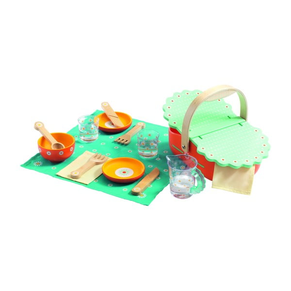 Vaikiškas medinis pikniko rinkinys su krepšeliu Djeco Picnic