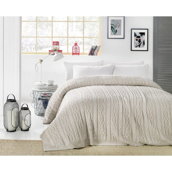Pilkos ir smėlio spalvos lovatiesė Knit, 220 x 240 cm