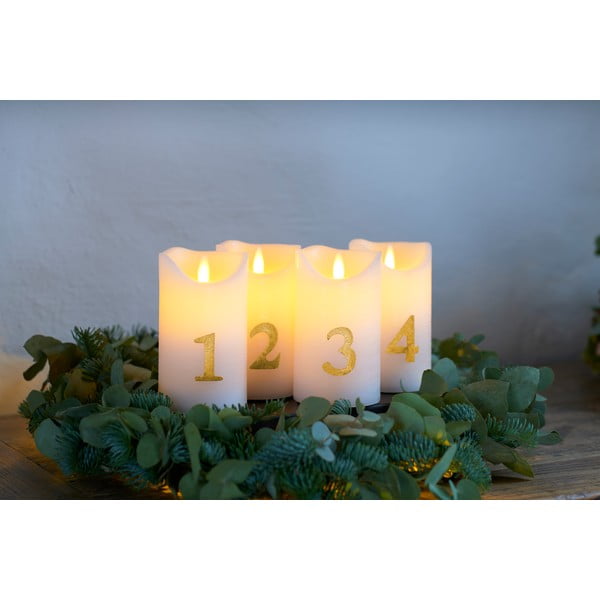 4 LED šviesos dekoratyvinių advento žvakių rinkinys Sirius Sara Gold, aukštis 13 cm
