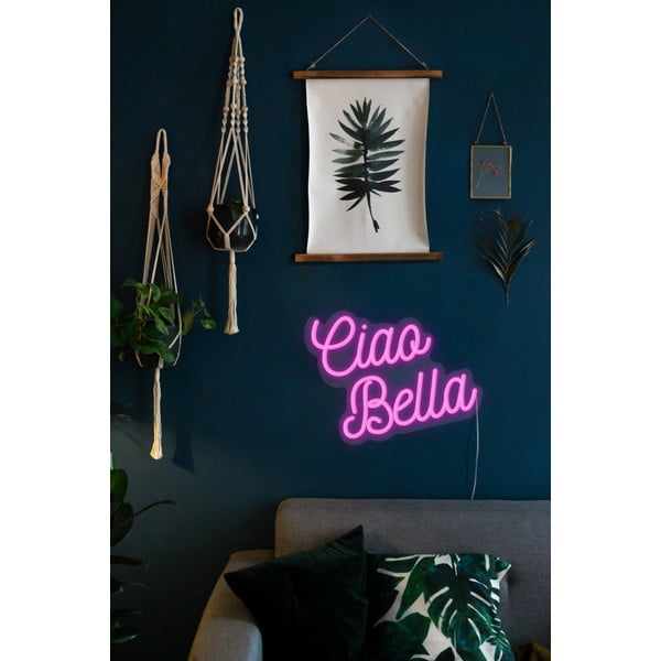 Rožinė sieninė šviečianti dekoracija Candy Shock Ciao Bella, 40 x 28,5 cm